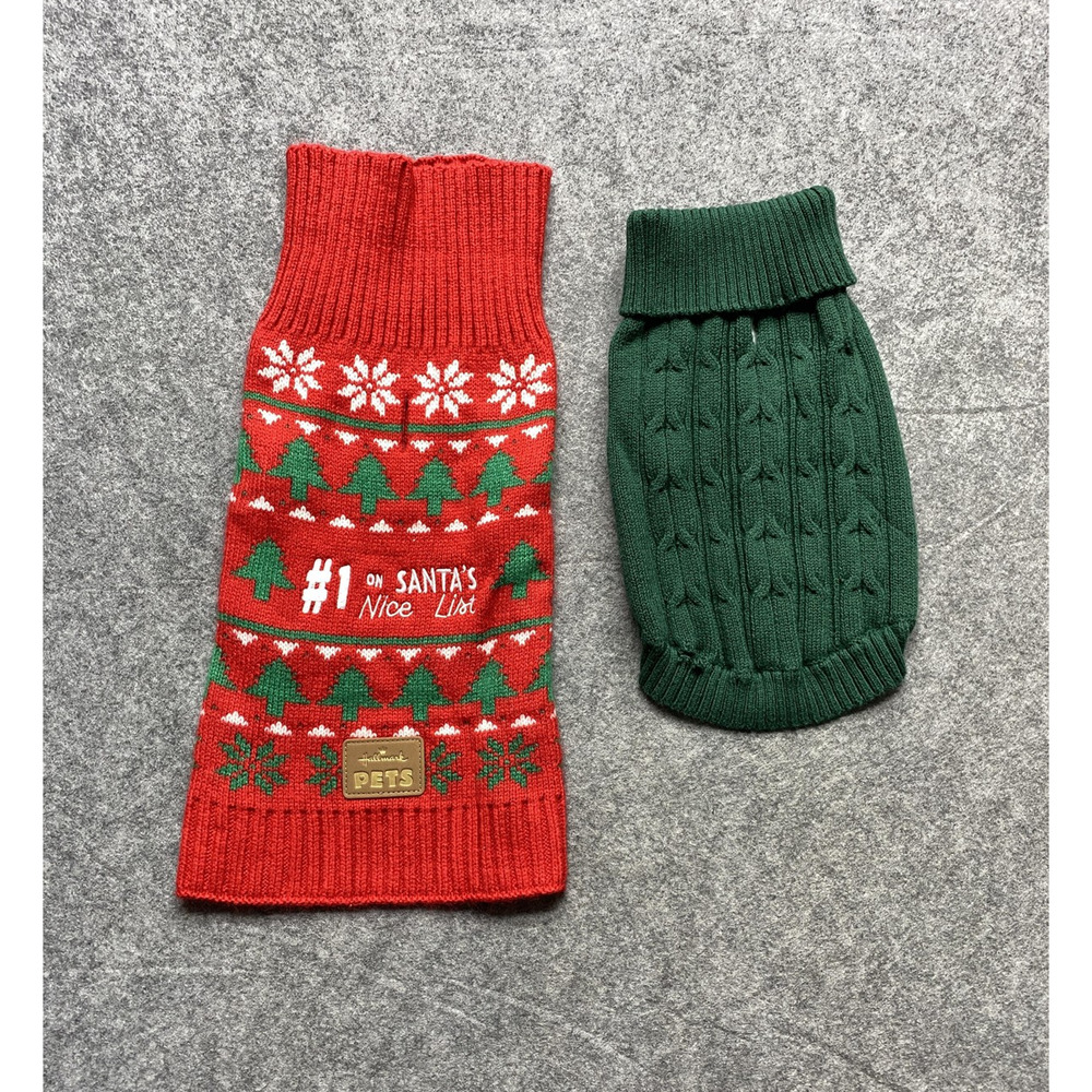 Hallmark Pets St John's Bark Dog Sweaters Small Xmas Holiday Green Red Lot 2